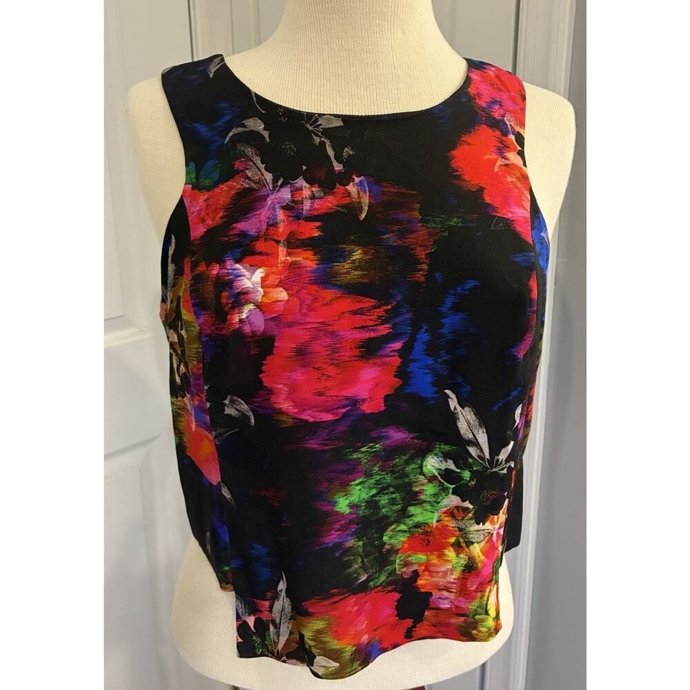 MILLY Abstract Floral Watercolor Sleeveless Cropped Top Blouse Size 8